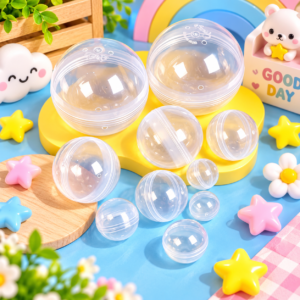 Clear plastic capsule balls in assorted sizes for gashapon vending machines