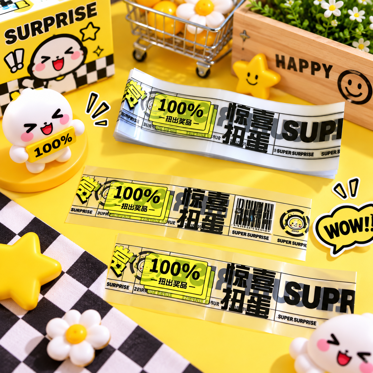 Custom size PVC shrink wrap labels for gashapon capsule packaging