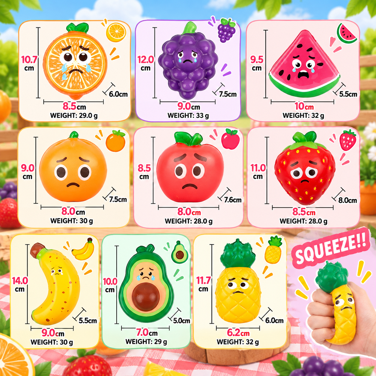 Fruit-shaped PU slow rising squishy toys in nine colorful designs