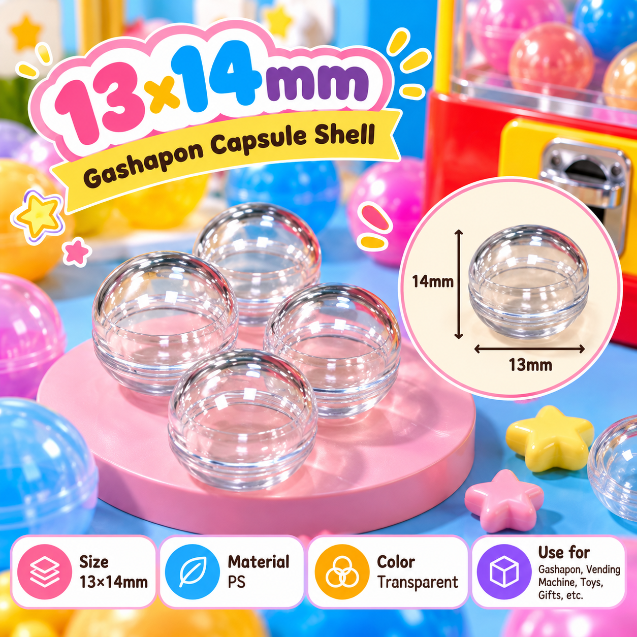 13x14mm Mini Transparent PS Gashapon Capsule Shells - Image 2