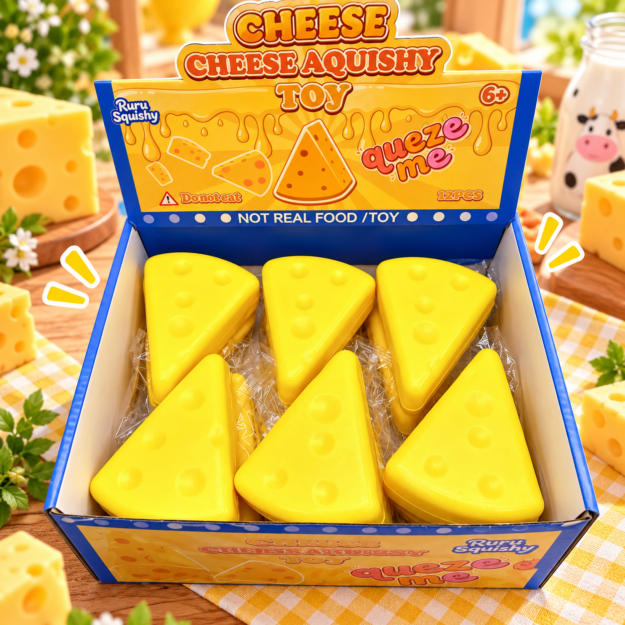 Slow rising cheese squishy toy being squeezed
