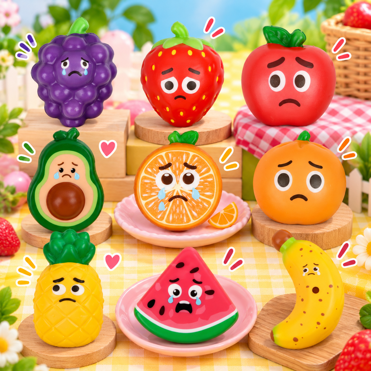 Fruit-shaped PU slow rising squishy toys in nine colorful designs