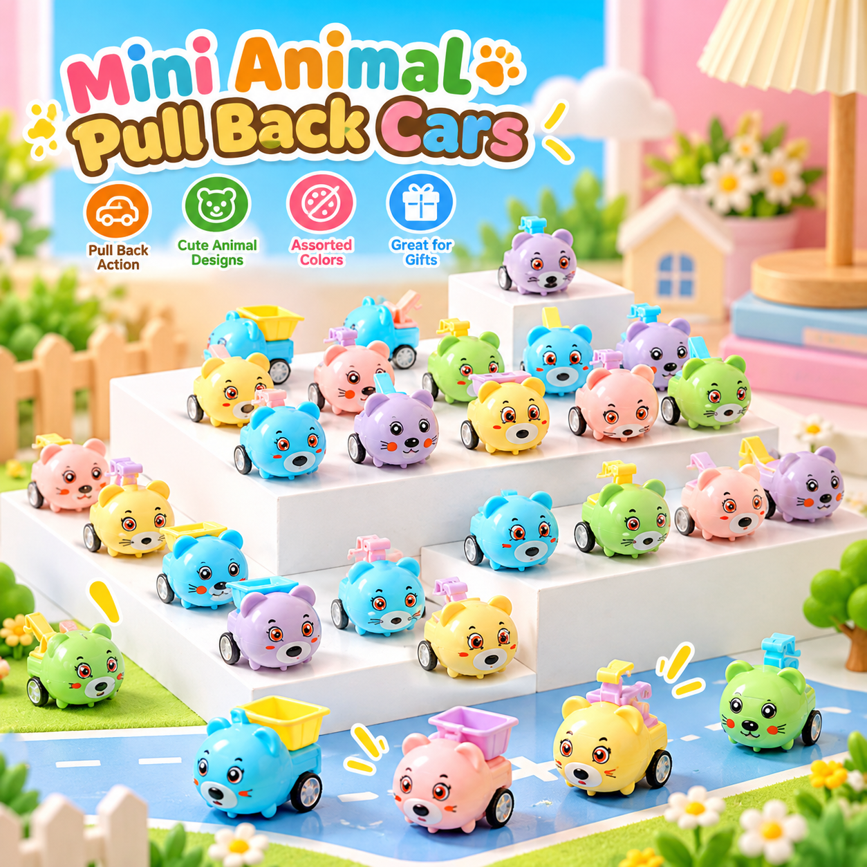 Colorful mini animal pull back cars wholesale collection
